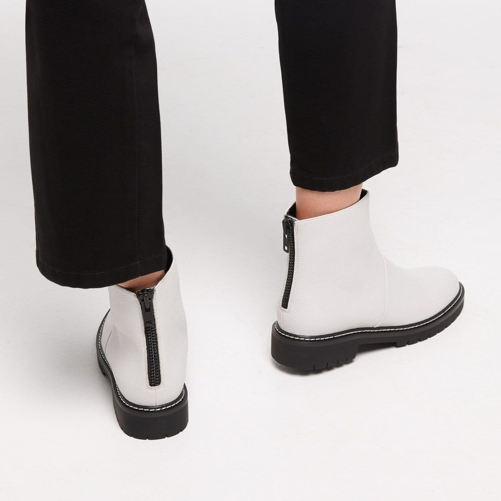 White Ankle Boots with Black Zipper
